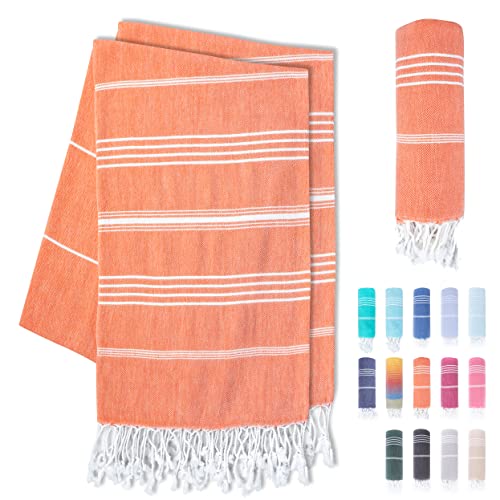 LAYNENBURG 2er-Set Premium Hamamtuch mit handgeknüpften Fransen - 100% Baumwolle - Strandtuch 95x180 cm - Oeko-TEX 100 - Strandhandtuch groß - Saunatuch & Reisehandtuch (Coral) von LAYNENBURG