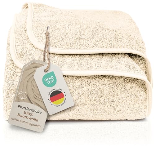 Gräfenstayn LAYNENBURG Premium Frotteedecke 150x200 cm - 100% Baumwolle - dünne & leichte Sommerdecke - Baumwolldecke als Sofa-Decke & Bettdecke - Frottierdecke & kühlende Sofa-Decke (Creme) von LAYNENBURG