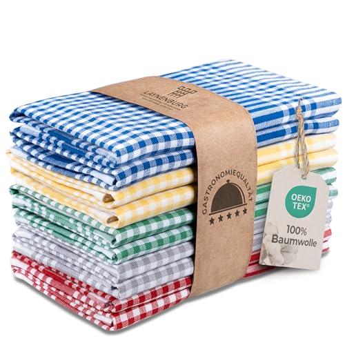 LAYNENBURG 10er-Set Premium Geschirrtücher kariert - 100% Baumwolle - 45x65 cm & Aufhänger - Oeko TEX Standard 100 - Küchentücher fusselfrei & modern - Vintage Küchenhandtücher (Mehrfarbig) von LAYNENBURG