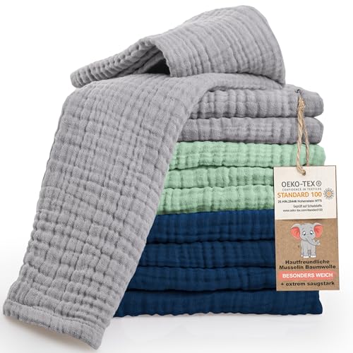 LAYNENBURG 10er-Set Premium Spucktücher Baby aus extra weichem Musselin - 100% Baumwolle - 30x50cm - Oeko Tex 100 - Musselin-tücher als Mulltücher, Mullwindeln oder Stoffwindeln (Mehrfarbig Boy) von LAYNENBURG