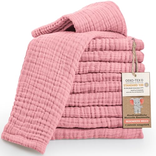 LAYNENBURG 10er-Set Premium Spucktücher Baby aus extra weichem Musselin - 100% Baumwolle - 30x50cm - Oeko Tex 100 - Musselin-tücher als Mulltücher, Mullwindeln oder Stoffwindeln (alt-rosa) von LAYNENBURG