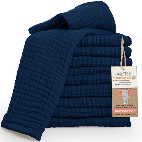 LAYNENBURG 10er-Set Premium Spucktücher Baby aus extra weichem Musselin - 100% Baumwolle - 30x50cm - Oeko Tex 100 - Musselin-tücher als Mulltücher, Mullwindeln oder Stoffwindeln (blau) von LAYNENBURG