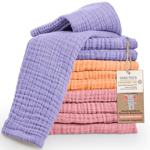 LAYNENBURG 10er-Set Premium Spucktücher Baby aus extra weichem Musselin - 100% Baumwolle - 30x50cm - Oeko Tex 100 - Musselin-tücher als Mulltücher, Mullwindeln oder Stoffwindeln (Mehrfarbig Girl) von LAYNENBURG