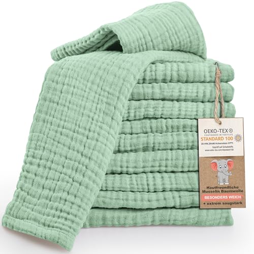 LAYNENBURG 10er-Set Premium Spucktücher Baby aus extra weichem Musselin - 100% Baumwolle - 30x50cm - Oeko Tex 100 - Musselin-tücher als Mulltücher, Mullwindeln oder Stoffwindeln (mintgrün) von LAYNENBURG