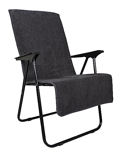 LAYNENBURG 2er-Set Premium Frottee Schonbezug für Gartenstuhl - 100% Baumwolle - Oeko-TEX 100 - Handtuch-Bezug Hochlehner - Stuhl-Bezug mit Umschlag für Camping-, Liege-Stuhl (65x130 cm anthrazit) von LAYNENBURG