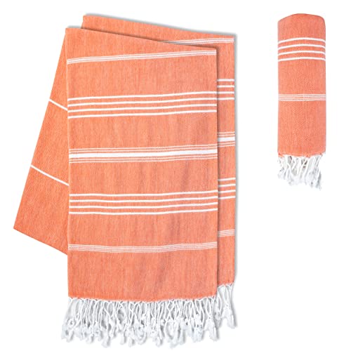 LAYNENBURG 2er-Set Premium Hamamtuch mit handgeknüpften Fransen - 100% Baumwolle - XXL Strandtuch 100x200 cm - Oeko-TEX 100 - Strandhandtuch groß - Saunatuch & Reisehandtuch (Coral) von LAYNENBURG