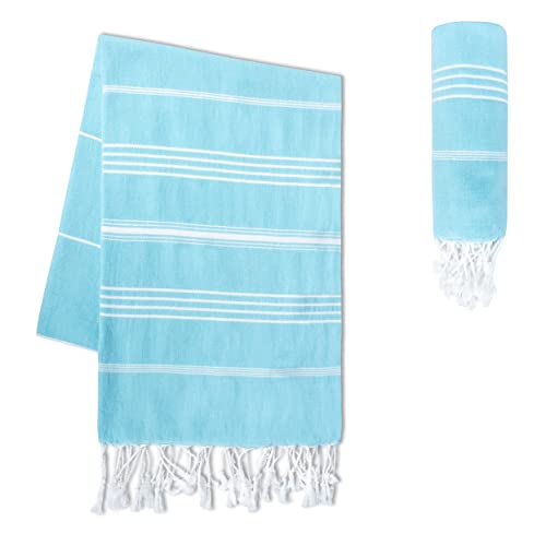 LAYNENBURG 2er-Set Premium Hamamtuch mit handgeknüpften Fransen - 100% Baumwolle - XXL Strandtuch 100x200 cm - Oeko-TEX 100 - Strandhandtuch groß - Saunatuch & Reisehandtuch (Helltürkis) von LAYNENBURG