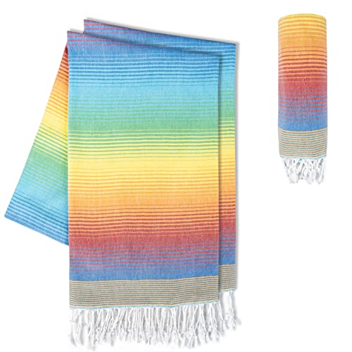 LAYNENBURG 2er-Set Premium Hamamtuch mit handgeknüpften Fransen - 100% Baumwolle - XXL Strandtuch 100x200 cm - Oeko-TEX 100 - Strandhandtuch groß - Saunatuch & Reisehandtuch (Rainbow) von LAYNENBURG