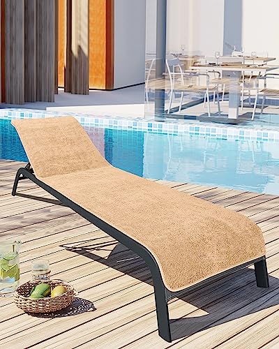LAYNENBURG 2er-Set Premium Schonbezug für Gartenliege - 100% Baumwolle - Oeko-TEX 100 - Frottee Handtuch-Bezug Sonnenliege - Liegenbezug mit Umschlag für Standliege, Liege-Stuhl (75x200 cm Kaffee) von LAYNENBURG
