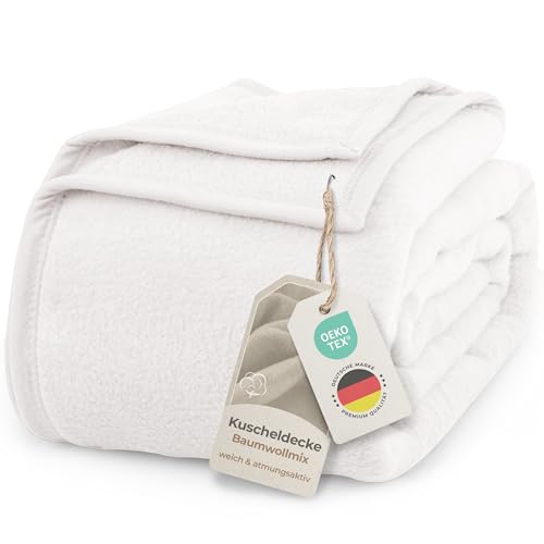 LAYNENBURG Premium Baumwolldecke 220x240 cm - Oeko-TEX 100 - Baumwollmix Kuscheldecke - Decke als Wohndecke, Sofa-Decke & Couchdecke - Wolldecke kuschelig-warm aus Baumwolle (Creme) von LAYNENBURG