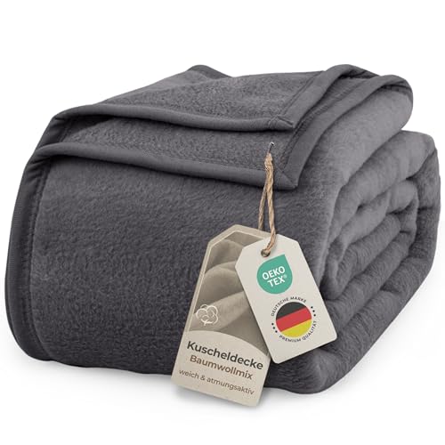 LAYNENBURG Premium Baumwolldecke 220x240 cm - Oeko-TEX 100 - Baumwollmix Kuscheldecke - Decke als Wohndecke, Sofa-Decke & Couchdecke - Wolldecke kuschelig-warm aus Baumwolle (anthrazit) von LAYNENBURG