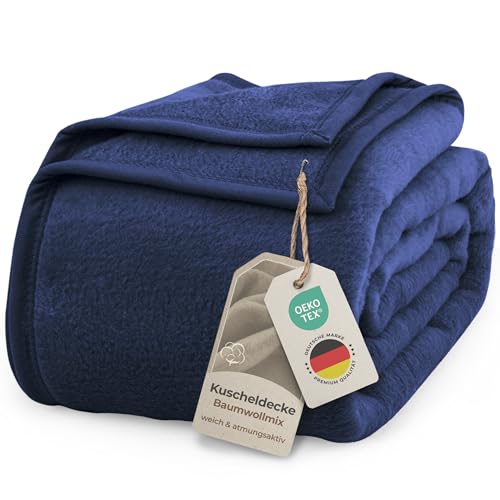 LAYNENBURG Premium Baumwolldecke 220x240 cm - Oeko-TEX 100 - Baumwollmix Kuscheldecke - Decke als Wohndecke, Sofa-Decke & Couchdecke - Wolldecke kuschelig-warm aus Baumwolle (blau) von LAYNENBURG