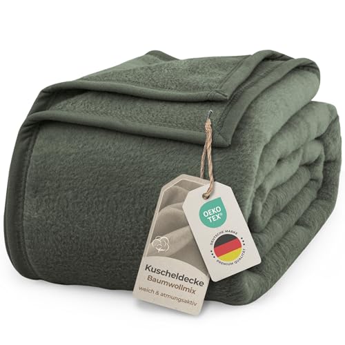 LAYNENBURG Premium Baumwolldecke 220x240 cm - Oeko-TEX 100 - Baumwollmix Kuscheldecke - Decke als Wohndecke, Sofa-Decke & Couchdecke - Wolldecke kuschelig-warm aus Baumwolle (dunkelgrün) von LAYNENBURG