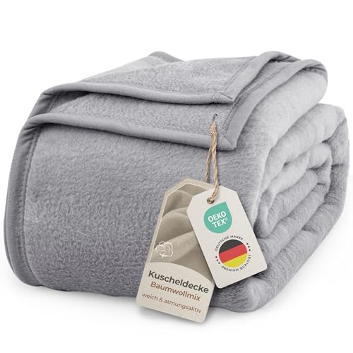 LAYNENBURG Premium Baumwolldecke 220x240 cm - Oeko-TEX 100 - Baumwollmix Kuscheldecke - Decke als Wohndecke, Sofa-Decke & Couchdecke - Wolldecke kuschelig-warm aus Baumwolle (grau) von LAYNENBURG
