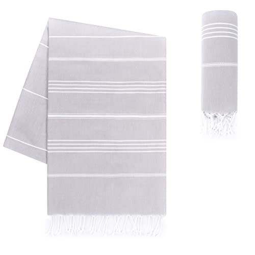LAYNENBURG Premium Hamamtuch mit handgeknüpften Fransen - 100% Baumwolle - Strandtuch 95x180 cm - Oeko-TEX 100 - Strandhandtuch groß - Saunatuch & Reisehandtuch (Grau) von LAYNENBURG