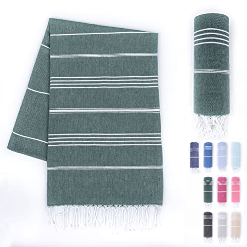LAYNENBURG Premium Hamamtuch mit handgeknüpften Fransen - 100% Baumwolle - XXL Strandtuch 100x200 cm - Oeko-TEX 100 - Strandhandtuch groß - Saunatuch & Reisehandtuch (Dunkelgrün) von LAYNENBURG