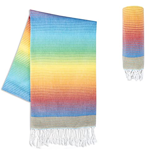 LAYNENBURG Premium Hamamtuch mit handgeknüpften Fransen - 100% Baumwolle - XXL Strandtuch 100x200 cm - Oeko-TEX 100 - Strandhandtuch groß - Saunatuch & Reisehandtuch (Rainbow) von LAYNENBURG