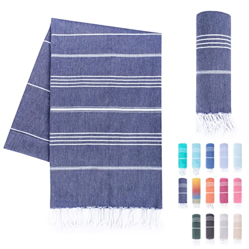 LAYNENBURG Premium Hamamtuch mit handgeknüpften Fransen - 100% Baumwolle - Strandtuch 95x180 cm - Oeko-TEX 100 - Strandhandtuch groß - Saunatuch & Reisehandtuch (Marineblau) von LAYNENBURG