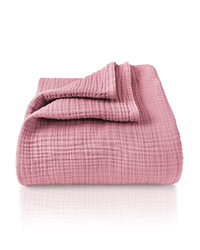 LAYNENBURG Premium Musselin Tagesdecke 150x200 cm - 100% Baumwolle - extraweiche Baumwolldecke als Kuscheldecke, Bett-Überwurf, Sofa-Überwurf, Couch-Überwurf - warme Sofa-Decke (Altrosa) von LAYNENBURG