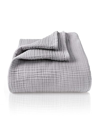 LAYNENBURG Premium Musselin Tagesdecke 150x200 cm - 100% Baumwolle - extraweiche Baumwolldecke als Kuscheldecke, Bett-Überwurf, Sofa-Überwurf, Couch-Überwurf - warme Sofa-Decke (Grau) von LAYNENBURG