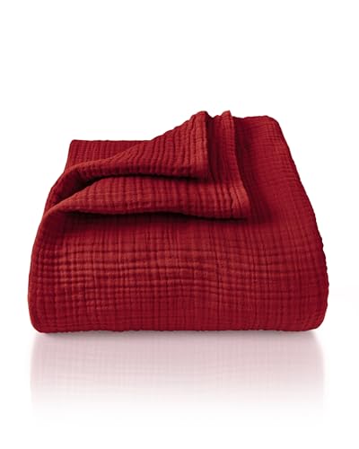 LAYNENBURG Premium Musselin Tagesdecke 180x220 cm - 100% Baumwolle - extraweiche Baumwolldecke als Kuscheldecke, Bett-Überwurf, Sofa-Überwurf, Couch-Überwurf - warme Sofa-Decke (Bordeaux) von LAYNENBURG