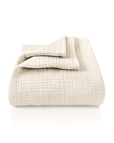 LAYNENBURG Premium Musselin Tagesdecke 180x220 cm - 100% Baumwolle - extraweiche Baumwolldecke als Kuscheldecke, Bett-Überwurf, Sofa-Überwurf, Couch-Überwurf - warme Sofa-Decke (Creme) von LAYNENBURG