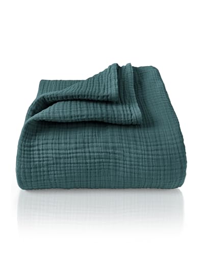 LAYNENBURG Premium Musselin Tagesdecke 220x240 cm XXL - 100% Baumwolle - extraweiche Baumwolldecke als Kuscheldecke, Bett-Überwurf, Sofa-Überwurf, Couch-Überwurf - warme Sofa-Decke (Blau Mirage) von LAYNENBURG