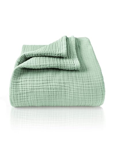 LAYNENBURG Premium Musselin Tagesdecke 220x240 cm XXL - 100% Baumwolle - extraweiche Baumwolldecke als Kuscheldecke, Bett-Überwurf, Sofa-Überwurf, Couch-Überwurf - warme Sofa-Decke (Mintgrün) von LAYNENBURG