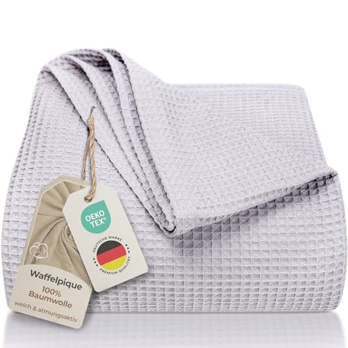 LAYNENBURG Premium Tagesdecke 180 x 220 cm - Waffelpique 100% Baumwolle - leichte Wohndecke Waffeloptik - Baumwolldecke als Bett-Überwurf, Sofa-Überwurf, Couch-Überwurf - Sofa-Decke (grau) von LAYNENBURG