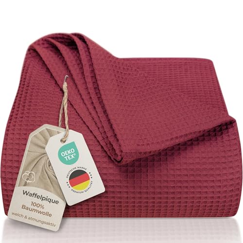 LAYNENBURG Premium Tagesdecke 240 x 260 cm XXL - Waffelpique 100% Baumwolle - leichte Wohndecke Waffeloptik - Baumwolldecke als Bett-Überwurf, Sofa-Überwurf, Couch-Überwurf - Sofa-Decke (Bordeaux) von LAYNENBURG