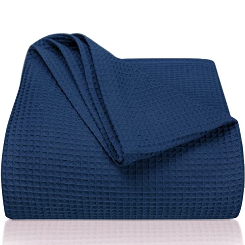 LAYNENBURG Premium Tagesdecke 240 x 260 cm XXL - Waffelpique 100% Baumwolle - leichte Wohndecke Waffeloptik - Baumwolldecke als Bett-Überwurf, Sofa-Überwurf, Couch-Überwurf - Sofa-Decke (blau) von LAYNENBURG