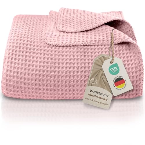 LAYNENBURG Premium Waffelpique Baumwolldecke 150x200 cm - Oeko-TEX 100 - Baumwollmix Kuscheldecke - Decke als Wohndecke, Sofa-Decke & Couchdecke - Wolldecke kuschelig-warm aus Baumwolle (Altrosa) von LAYNENBURG