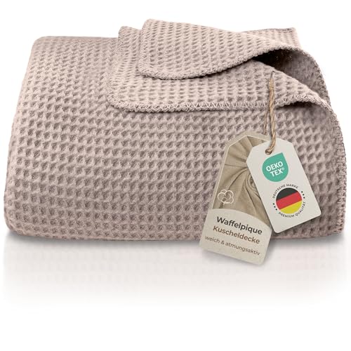 LAYNENBURG Premium Waffelpique Baumwolldecke 150x200 cm - Oeko-TEX 100 - Baumwollmix Kuscheldecke - Decke als Wohndecke, Sofa-Decke & Couchdecke - Wolldecke kuschelig-warm aus Baumwolle (Taupe) von LAYNENBURG