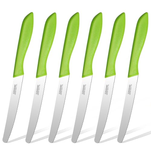 LAZAHOME Brotmesser,Brötchenmesser Set 6-teilig，Edelstahl - Brotmesser mit Wellenschliff，Bäckermesser，23.2 CM，Scharfe Messerklinge mit Ergonomischem Griff，Für verschiedene Brotsorten，Grün von LAZAHOME