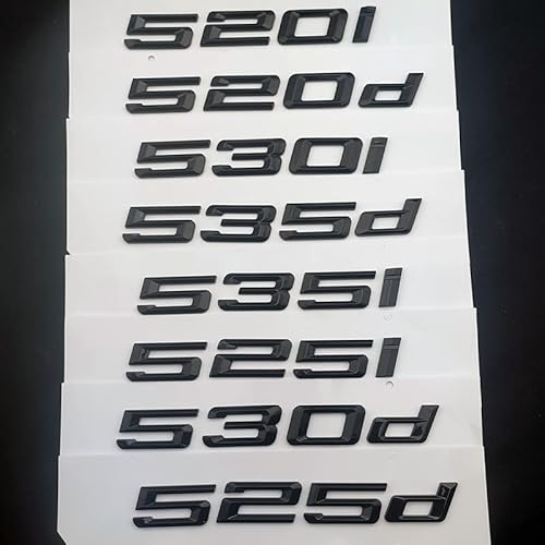 LAZIRO 3D ABS Auto Buchstaben Kofferraum Abzeichen Aufkleber 520i 520d 530i 535i 535d 530d Emblem Logo passend for BMW Schriftzug E60 E39 F10 Zubehör (Color : Glossy Black, Size : 535i) von LAZIRO