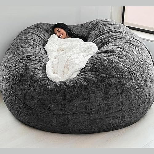 Sitzsack Stuhl Abdeckung (nur Abdeckung, Keine Füllung), Round Soft and Fluffy Faux Fur Bean Bag Lazy Sofa Bed Cover für Gaming-Stühle und Gartenstühle Giant Fur Bean Bag 130 * 65cm/5ft von LAZULZ