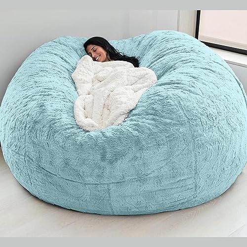 Sitzsack Stuhl Abdeckung (nur Abdeckung, Keine Füllung), Round Soft and Fluffy Faux Fur Bean Bag Lazy Sofa Bed Cover für Gaming-Stühle und Gartenstühle Giant Fur Bean Bag 180 * 90cm/7ft von LAZULZ