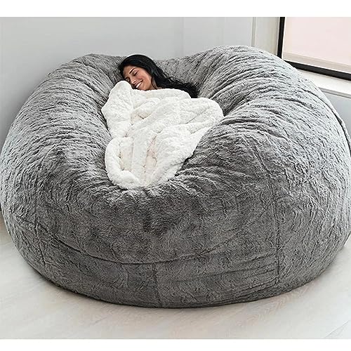 Sitzsack Stuhl Abdeckung (nur Abdeckung, Keine Füllung), Round Soft and Fluffy Faux Fur Bean Bag Lazy Sofa Bed Cover für Gaming-Stühle und Gartenstühle Giant Fur Bean Bag 180 * 90cm/7ft von LAZULZ