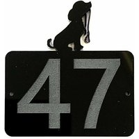 "Hund Mit Bleileine An Türnummer "Hausnummer" Schild Aus Schwarzem Acryl, Geschenk." von LAtelierLaserProduct