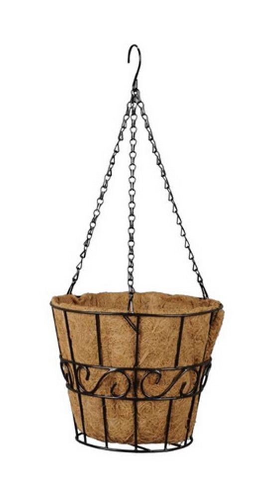 LB H&F Lilienburg Blumenampel Blumenampel Blumentopf hängend Metall draußen zum Hängen (Hanging Basket Pflanzenhänger Pflanzentopf Pflanzenaufhänger Pflanzampel Pflanzenampel Pflanztopf aufhängen Hängeblumenampel mit Kokoseinlage Kokoseinsatz Kokosmoos Pflanzeinsatz Kokoseinsatz Kokosschale, Terrasse Übertopf schwarz outdoor Pflanze Hängeblumentopf), Hängeampel Hängetopf Blumen Balkon KOKOSTOPF von LB H&F Lilienburg