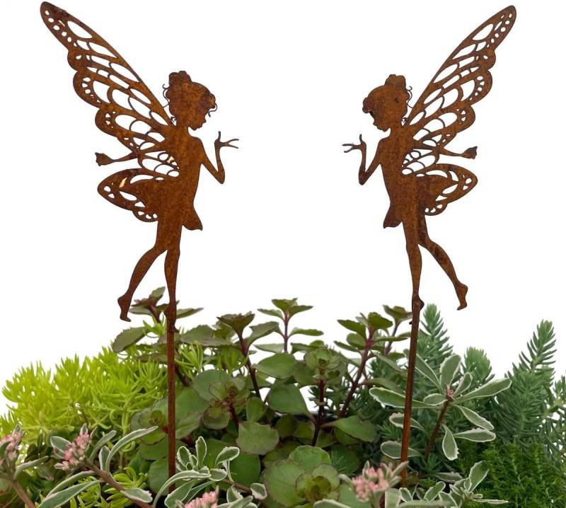 LB H&F Lilienburg Dekofigur 2er SET Elfe Fee Rostdeko Gartenstecker Dekofigur Gartenfigur Rost (Gartendeko zum Stecken Blumenkübel Blumenstab Rostfigur Stecker Metall Frühling Ostern Herbst Winter Rostig Gartenfreund rostig rostoptik Gartenstatue Blumentopf Blumenkasten Blumenbeet Beetstecker Edelrost Terrasse Balkon Metallstecker Edelrost Roststecker Dekostecker Dekofigur Geschenk Mitbringsel Gartenparty Gastgeschenk Metalldeko Topfstecker, Metallfigur Eingang Herbstdeko Metall Deko Garten Geschenk), vintage idee günstig draußen wetterfest von LB H&F Lilienburg