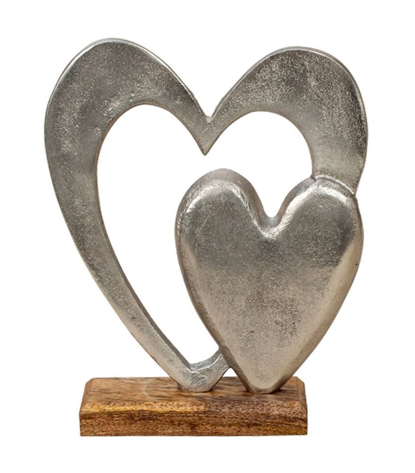 LB H&F Lilienburg Dekofigur Dekofigur Deko Objekt Skulptur Dekofigur Aufsteller Tischdeko (Liebe Muttertag Hochzeitsgeschenk Dekoobjekt Fensterdeko Holzdeko Tischdeko Gastgeschenk Valentinstag Jahrestag Hochzeitstag Hochzeit Geschenk, Figur Dekoration Herz Herzen silber Alu Aluminium Holz Mango edel), Dekoration Wohnzimmer Schlafzimmer modern Design hinstellen Geschenk von LB H&F Lilienburg