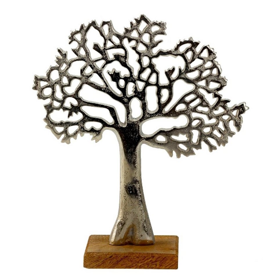 LB H&F Lilienburg Dekofigur LB H&F Lilienburg Dekofigur Dekofigur Deko Objekt Skulptur Dekofigur (Figur Dekoration Baum silber Alu Aluminium Holz Hochzeit Geschenk Mango edel Baum des Lebens hinstellen Dekoration Wohnzimmer Holzsockel Mangoholz Schlafzimmer modern Design hinstellen Geschenk Geburt Geburtstag Dekobaum Dekoobjekt Fensterdeko, Holzdeko Tischdeko Gastgeschenk Valentinstag Jahrestag Hochzeitstag), Aufsteller Tischdeko Liebe Muttertag Hochzeitsgeschenk LEBENSBAUM ALU von LB H&F Lilienburg