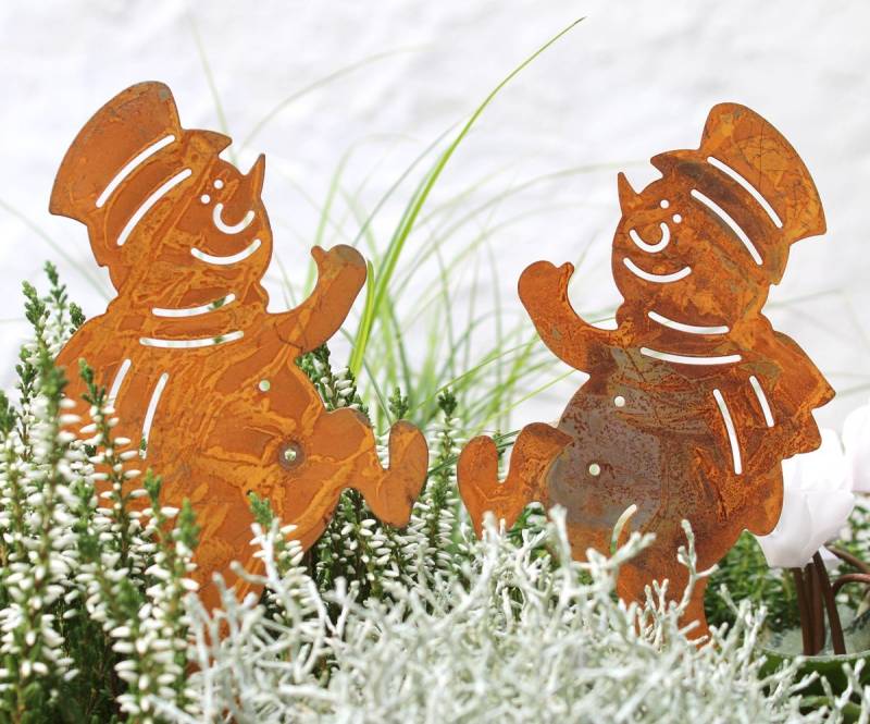 Gartenfigur 2er SET Herbstdeko Deko Garten Gartenstecker Gartendeko Dekofigur Beetstecker Roststecker Metall Rost Herbst Winter outdoor draußen Dekostecker 2er SCHNEEMANN von LB H&F Lilienburg