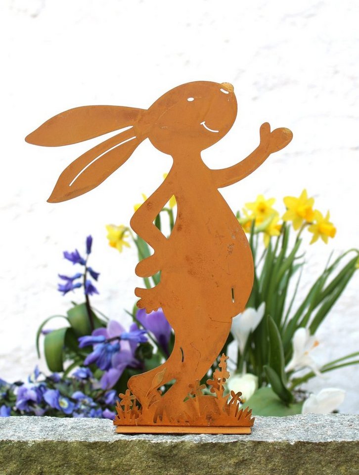 LB H&F Lilienburg Gartenfigur Gartendeko Rost Metall Hase Figur Deko Eingang Ostern Osterhase Dekofigur Aufsteller Rostdeko Rosthase Dekoration Dekohase Fensterbrett Frühling Tischdeko natur vintage Frühling Osterdeko Osterdekoration Balkon Terrasse Kübel außen Garten Geschenk Frühlingsdeko Hauseingang HASE WIESE von LB H&F Lilienburg