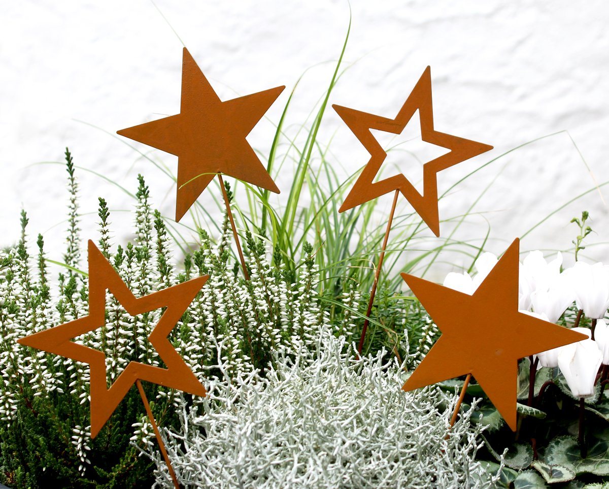 LB H&F Lilienburg Gartenstecker 4er SET Sterne Gartenstecker Stern Beetstecker Weihnachten (Gartendeko Herbst Winter außen draussen Blumenstecker Blumenstab Stern Advent Deko Sterne Metall Rost Roststecker zum stecken am Weihnachten Herbstdeko Weihnachtsdeko 4er STERNE AM STAB) von LB H&F Lilienburg