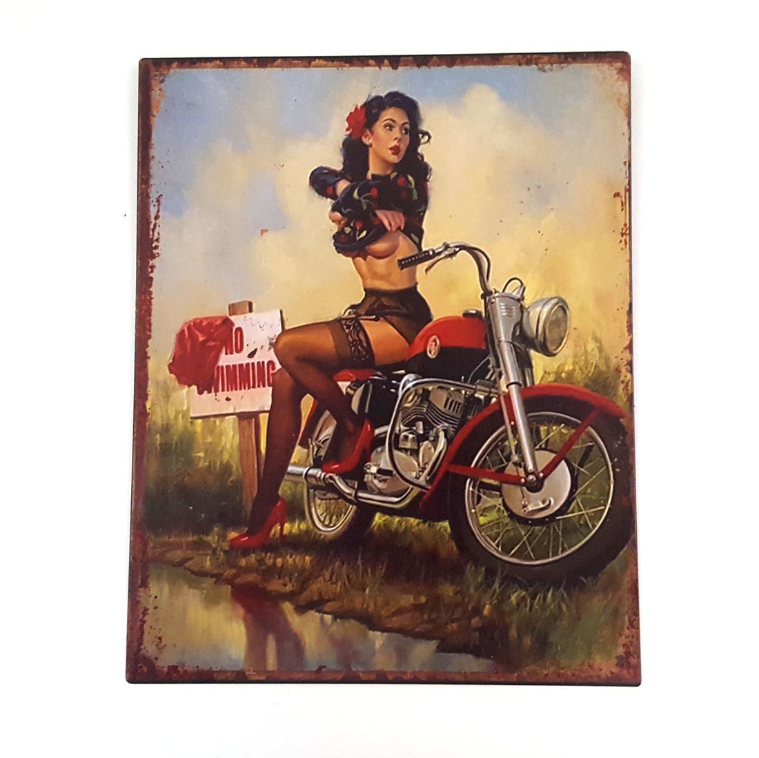 LB H&F Lilienburg Metallbild Blechschild Metallbild Retro Motorrad Blech Metallschild SEXY PIN UP - Summer Dekoschild Schild Wandschild von LB H&F Lilienburg