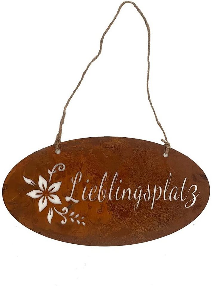 LB H&F Lilienburg Metallbild Schild Metall Blechschild Metallschild Wandschild Wandbild, (Geschenk LIEBLINGSPLATZ XL oval), Wanddeko Rost Gartenschild Gartendeko Türschild Türdeko Schriftzug von LB H&F Lilienburg