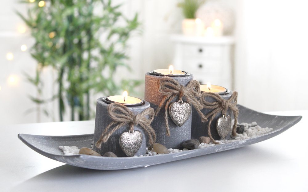 LB H&F Lilienburg Teelichthalter mit Tablett Teelichthalter Kerzenhalter Kerzenständer Windlicht SET (Vintage modern edel Design Tischdeko Tischdekoration silber Herz Winter Herbst Advent Weihnachten Weihnachtsdeko GRAU LANG), Geschenkset Dekoteller Dekotablett Kerzentablett Landhaus LB H&F Lilienburg Teelichthalter mit Tablett Teelichthalter Kerzenhalter Kerzenständer Windlicht SET (Vintage modern edel Design Tischdeko Tischdekoration silber Herz Winter Herbst Advent Weihnachten Weihnachtsdeko GRAU LANG), Geschenkset Dekoteller Dekotablett Kerzentablett Landhaus von LB H&F Lilienburg