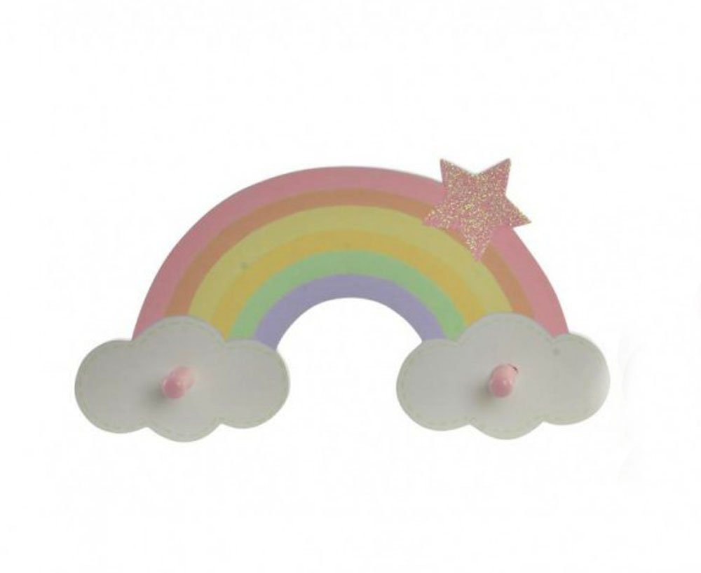 LB H&F Lilienburg Wandgarderobe Garderobenhaken Kindergarderobe Wandhaken Wand Kleiderhaken Garderobenleiste Hakenleiste Kinder Geschenk Taufe Geburt Garderobe Haken Wandgarderobe Kleiderhaken KINDERZIMMER Regenbogen Stern 40 cm Gross (Rosa) von LB H&F Lilienburg